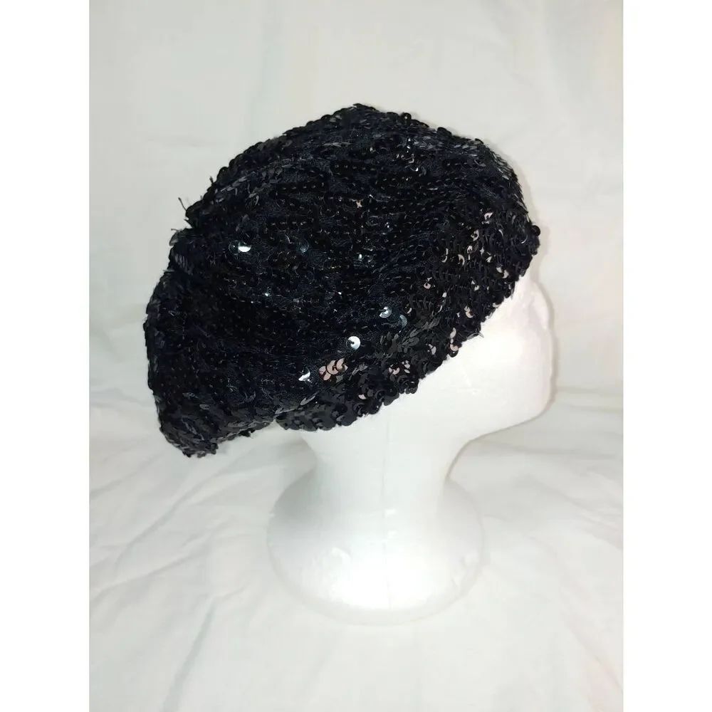 Women's Black Sequins Beret Hat